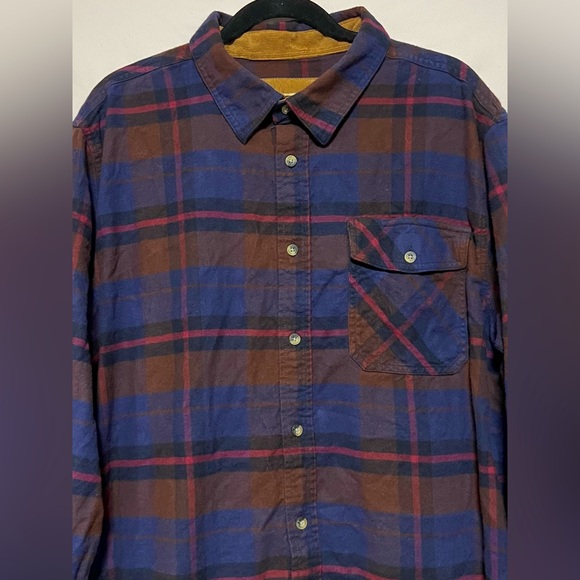 Cotton Plaid Flannel Button Up Shirt w/ Corduroy Cuffs Fall Casual Winter Layer - Picture 3 of 7